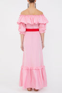 Pink Off shoulder ruffled maxi dress 93073