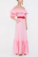 Pink Off shoulder ruffled maxi dress 93073