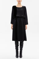 Black Waist pleated midi dress 93080