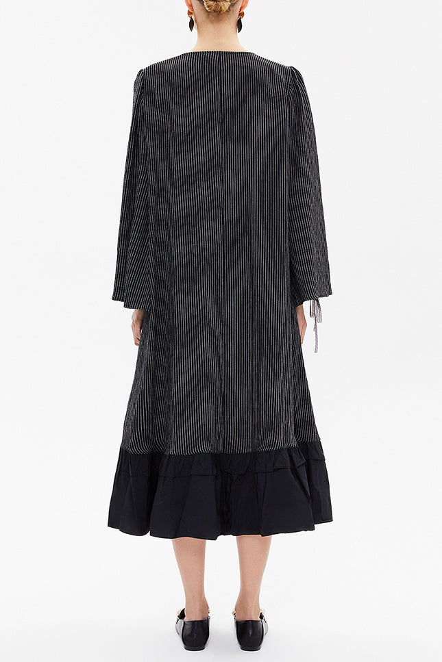 Black Front Pleated midi dress 93152
