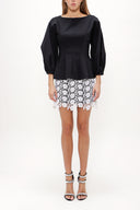 Black Balloon sleeve fitted waist blouse 19810