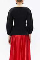 Black Balloon sleeve fitted waist blouse 19810