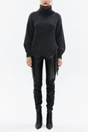 Anthracite Turtleneck detail knit sweater with tassels 19816