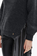 Anthracite Turtleneck detail knit sweater with tassels 19816
