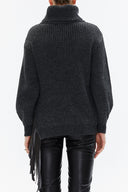 Anthracite Turtleneck detail knit sweater with tassels 19816