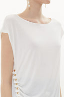 Ecru Snap fastener detail  shabby chic blouse  19817