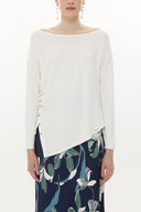 White Asymmetric snap fastener detail blouse 19818