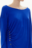 Blue Asymmetric snap fastener detail blouse 19818
