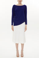 Navy Blue Asymmetric snap fastener detail blouse 19818