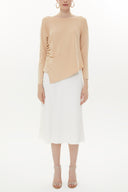 Camel Hair Asymmetric snap fastener detail blouse 19818