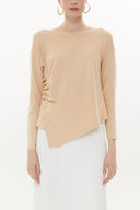 Camel Hair Asymmetric snap fastener detail blouse 19818