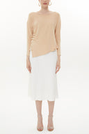 Beige Asymmetric snap fastener detail blouse 19818