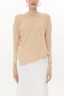 Beige Asymmetric snap fastener detail blouse 19818