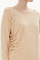 Beige Asymmetric snap fastener detail blouse 19818