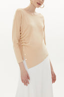 Beige Asymmetric snap fastener detail blouse 19818