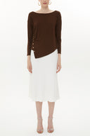 Brown Asymmetric snap fastener detail blouse 19818