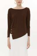 Brown Asymmetric snap fastener detail blouse 19818