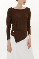 Brown Asymmetric snap fastener detail blouse 19818