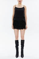 Black Spaghetti straps godet blouse 19820