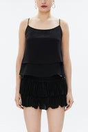 Black Spaghetti straps godet blouse 19820