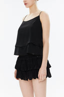 Black Spaghetti straps godet blouse 19820