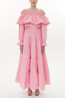 Light Pink Shoulder  elastic  balloon sleeve  crop blouse   19821