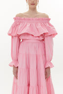 Light Pink Shoulder  elastic  balloon sleeve  crop blouse   19821