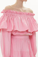 Light Pink Shoulder  elastic  balloon sleeve  crop blouse   19821