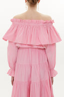 Light Pink Shoulder  elastic  balloon sleeve  crop blouse   19821