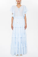 Ecru V-neck ruffled dress 93092