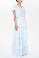 Ecru V-neck ruffled dress 93092