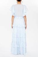Ecru V-neck ruffled dress 93092