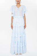 Ecru V-neck ruffled dress 93092