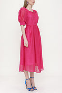 Pink Balloon sleeve belted dress 93096