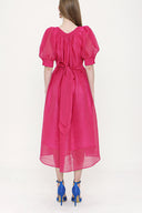 Pink Balloon sleeve belted dress 93096