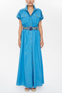 Blue Pocket elastic waist maxi dress 93098