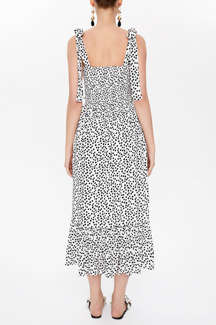 Ecru Elastic broad straps midi dress 93100