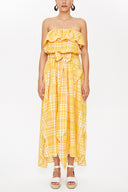 Yellow Strapless waist tie dress 93116