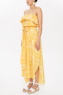 Yellow Strapless waist tie dress 93116