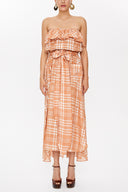 Beige Strapless waist tie dress 93116