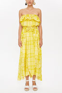 Acid Yellow Strapless waist tie dress 93116