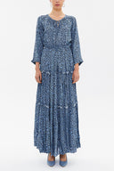 Blue Tie-neck ruffled maxi dress 93146
