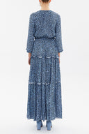 Blue Tie-neck ruffled maxi dress 93146