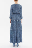 Blue Tie-neck ruffled maxi dress 93146