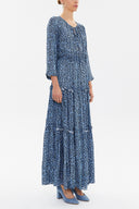 Blue Tie-neck ruffled maxi dress 93146