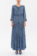 Blue Tie-neck ruffled maxi dress 93146