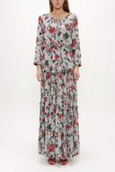 Patterned Tie-neck ruffled maxi dress 93146