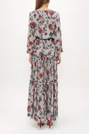 Patterned Tie-neck ruffled maxi dress 93146