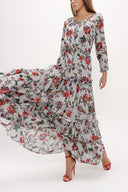 Patterned Tie-neck ruffled maxi dress 93146