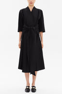 Black Wrap-over neck midi dress 93190